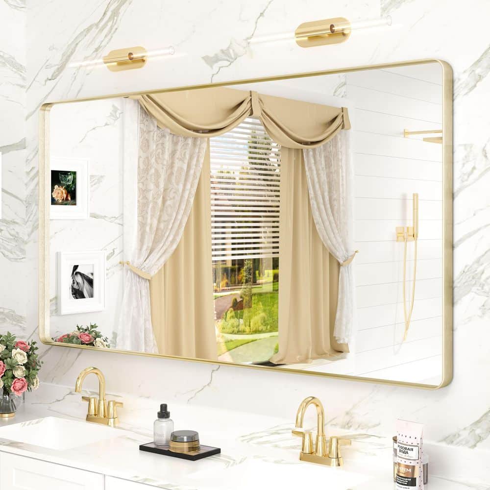 Brushed Gold Aluminum Rectangular Vanity Mirror, 55x30 Inch