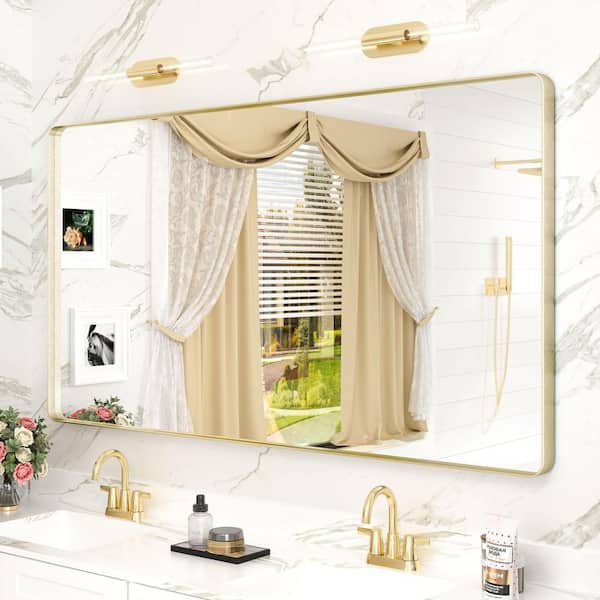55 in. W x 30 in. H Rectangular Aluminum Alloy Framed and Tempered Glass Wall Bathroom Vanity Mirror in Brushed Gold