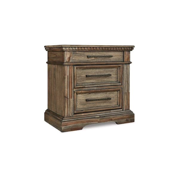 Benjara 18 in. Brown 3-Drawer Wooden Nightstand