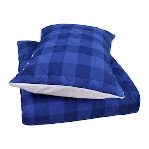 Buffalo Check Blue 3-Piece Polyester Sherpa Back Full / Queen Quilt Set