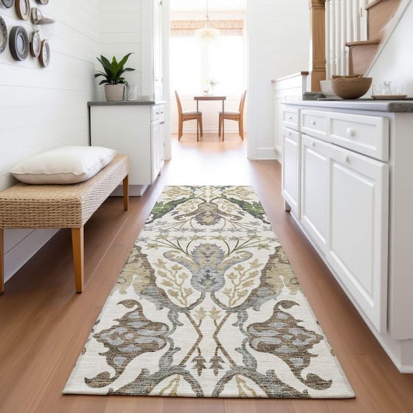Mayfield Premium Machine Washable Abstract AMF1153 Ivory 2 ft. 3 in. x 7 ft. 6 in. Runner Rug