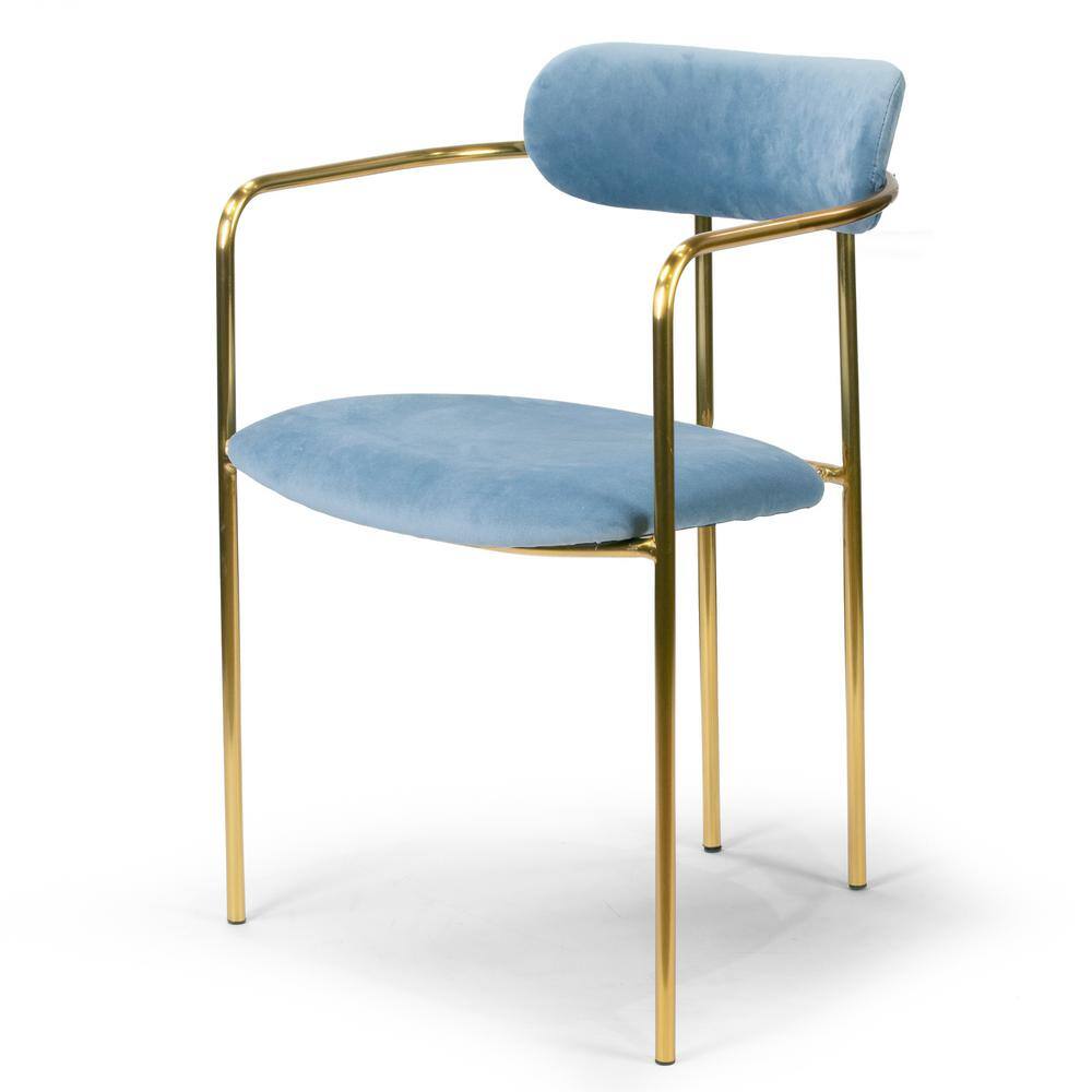 Blue Velvet Upholstered Arm Chair with Metal Frame