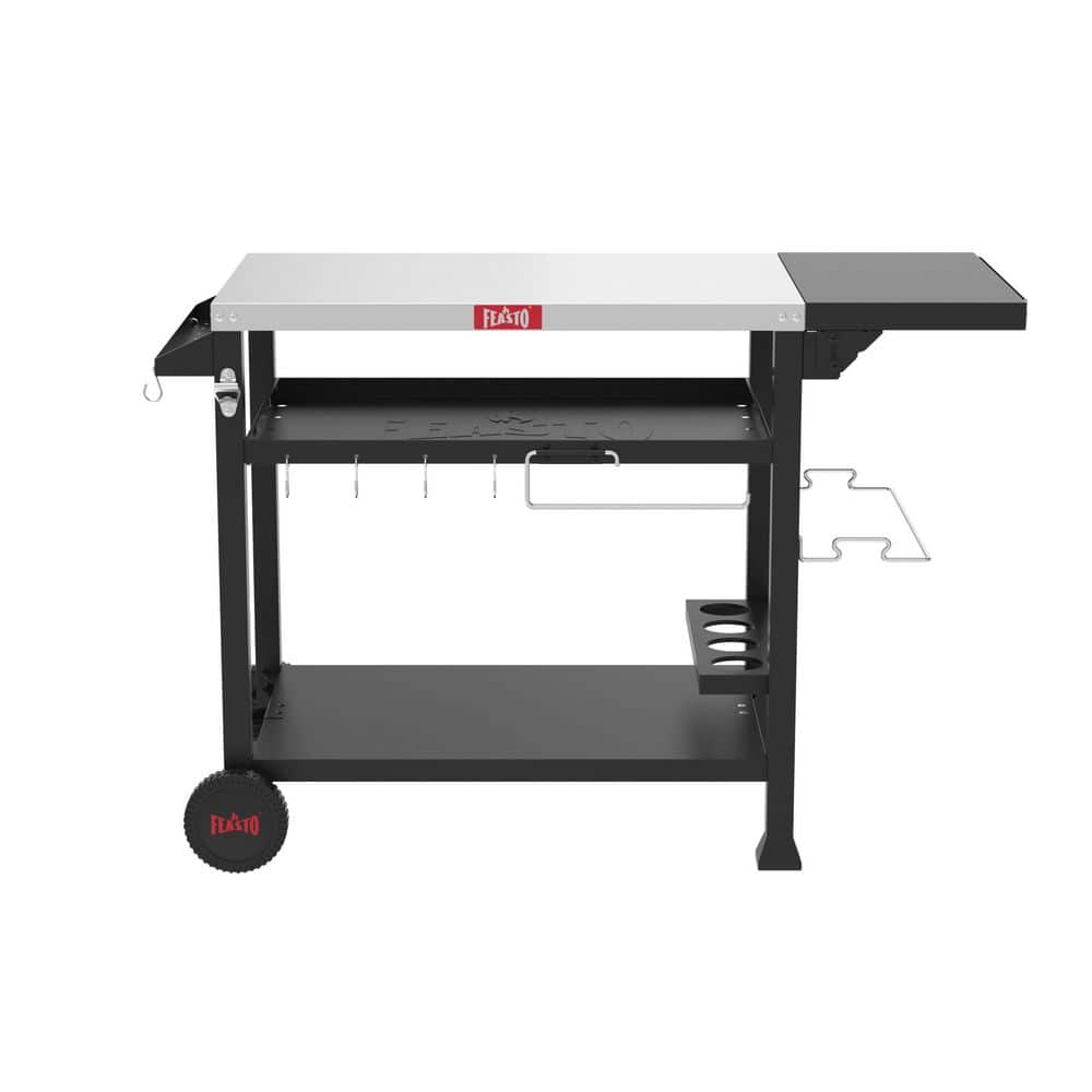 FEASTO 3-Shelf Stainless Steel Outdoor Food Prep Grill Cart Table with Foldable Side Table and 2-Wheels B2B845001L