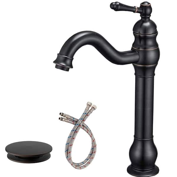 Waterfall Single Hole Single-Handle Vessel Sink Faucet with Pop-Up Drain Assembly in Oil Rubbed Bronze