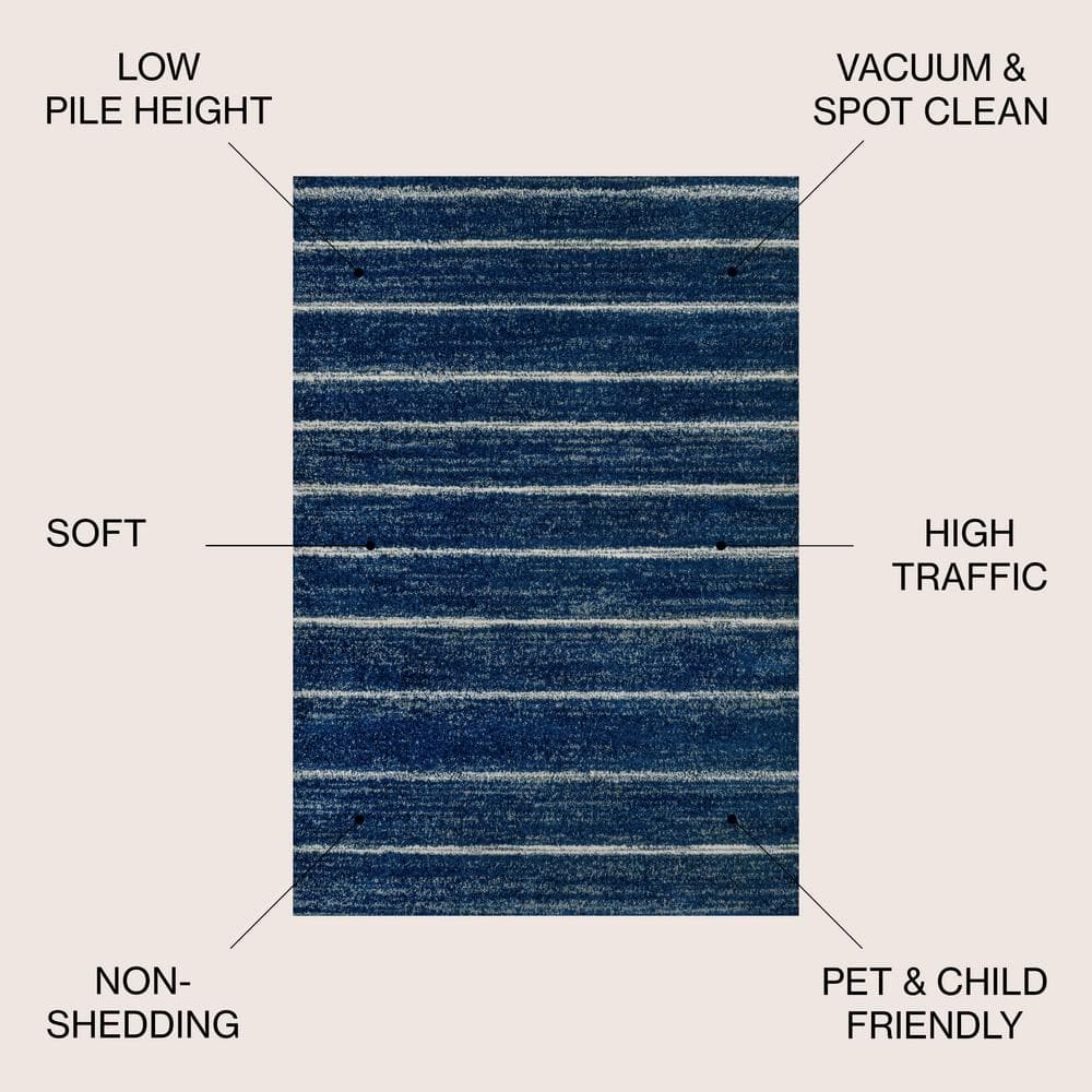 Navy and Cream Rectangular Striped Synthetic Area Rug 3' x 5'