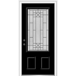 36 in. x 80 in. Courtyard Right-Hand 3/4 Lite Decorative Painted Fiberglass Smooth Prehung Front Door, 4-9/16 in. Frame