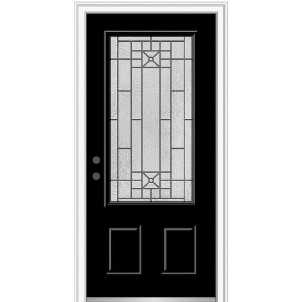 MMI Door 36 in. x 80 in. Courtyard Right-Hand 3/4-Lite Decorative Painted Fiberglass Smooth Prehung Front Door, 6-9/16 in. Frame