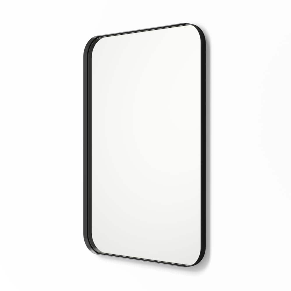 better bevel 24 in. x 36 in. Metal Framed Rounded Rectangle Bathroom Vanity  Mirror in Black 20017 The Home Depot