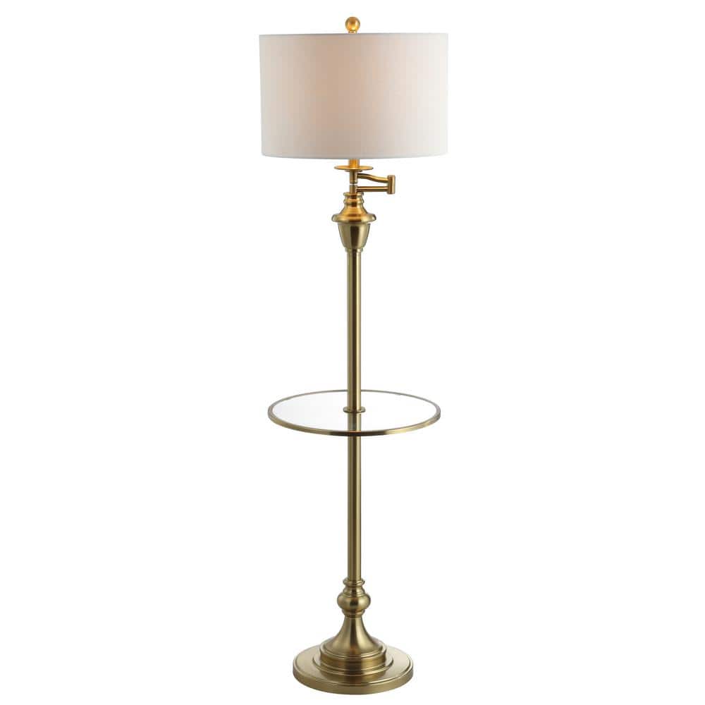 Cora 60" Antique Gold Metal/Glass LED Floor Lamp with Linen Shade