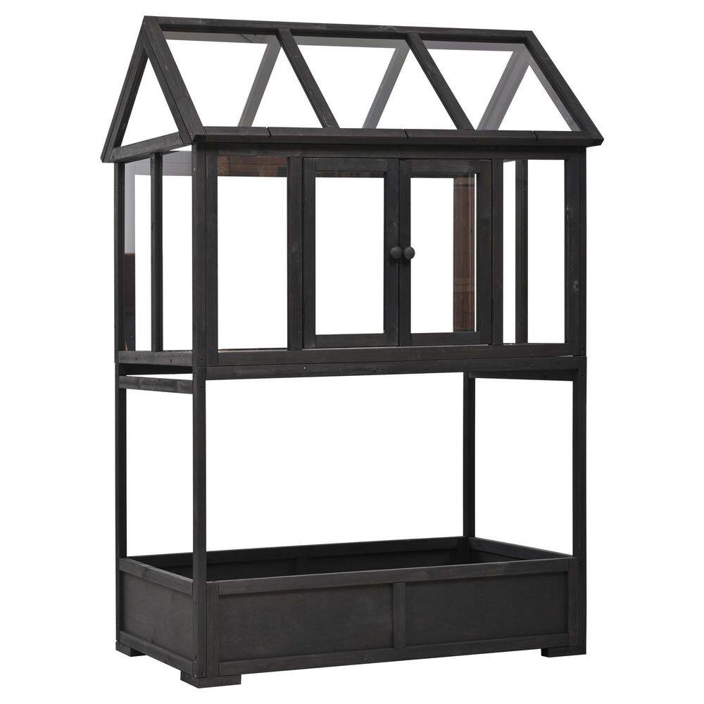 47.2 in. W x 23.6 in. D x 69.3 in. H Black Wood Garden Greenhouse Plant Sta