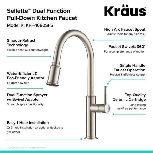 Details about / KRAUS Pull-Down Sprayer Kitchen Faucet Sellette Spot Free Stainless Steel