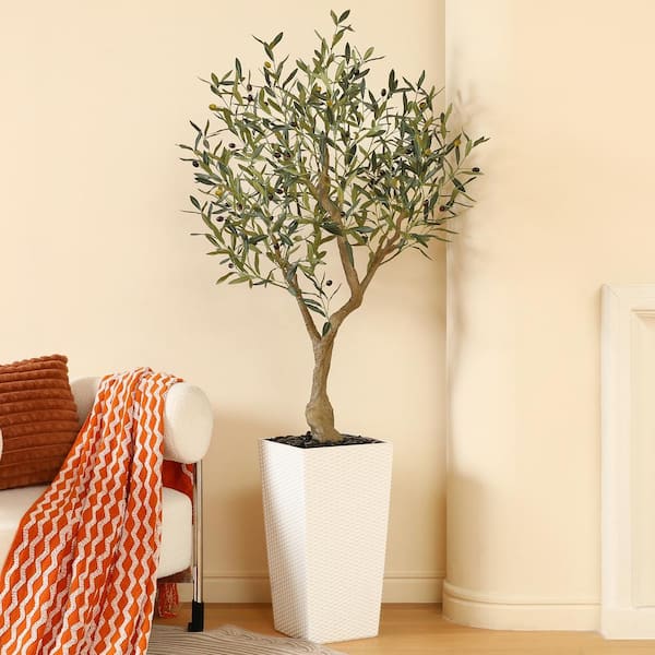 DR.Planzen 6 ft.Artificial Olive Tree UV Resistant with White Tall