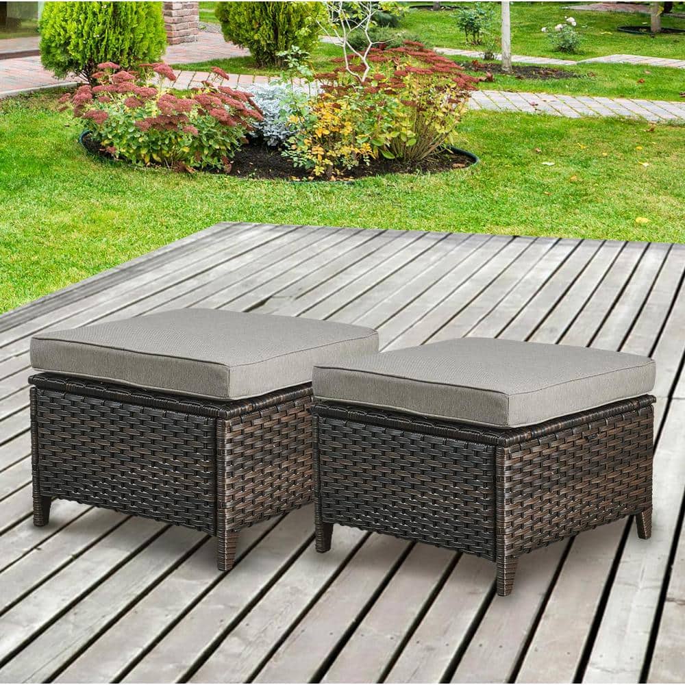 ArcoBay Metal and Brown Wicker Outdoor Ottoman with Olefin Gray Family Cushion (2-Pack) price history on PriceWatchPro