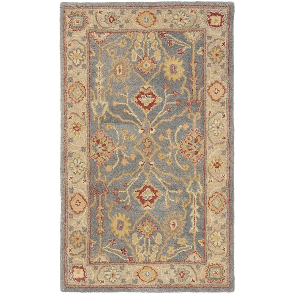 SAFAVIEH Antiquity Blue/Ivory Doormat 3 ft. x 5 ft. Border Floral Solid Area Rug