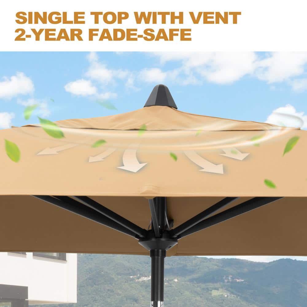 Tan Rectangular Aluminum Patio Umbrella with Crank and Tilt