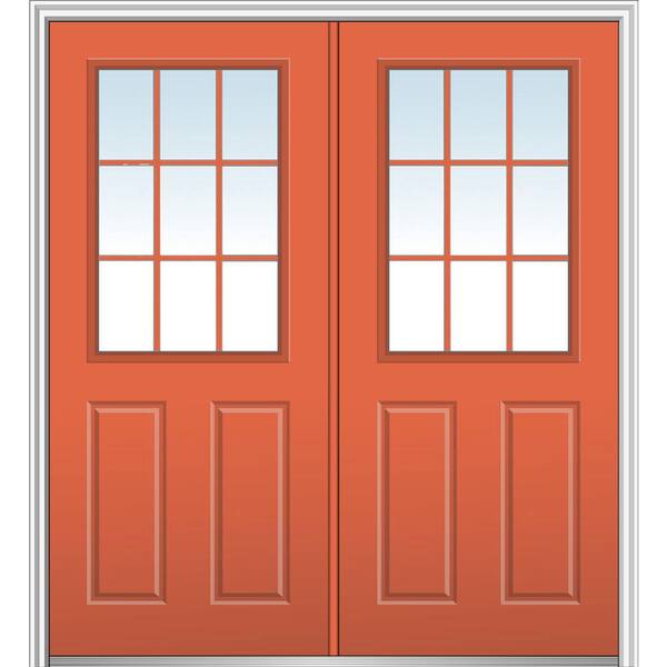 MMI Door 64 in. x 80 in. Clear 1/2 Lite 2-Panel 9-Lite Left-Hand Classic Painted Steel Prehung Front Door