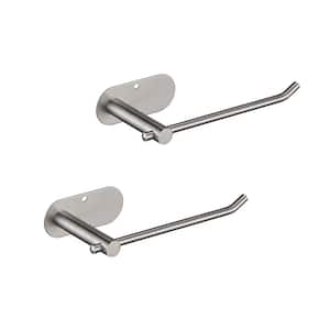 2-Pack Wall Mounted Self-Adhesive or Drilling Single Post Toilet Paper Holder in Brushed Nickel for Kitchen, Bathroom