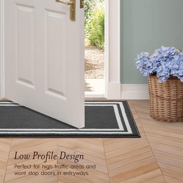 Laura Ashley Washable Skid-Resistant Dark Grey/Ivory 2 ft. x