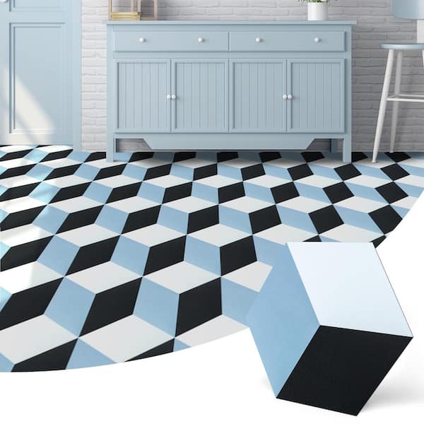 Blue and Black and White 12 MIL x 11.8 in. x 10.2 in. Water Resistant Peel and Stick Vinyl Flooring Tile 25 sq. ft./ Box