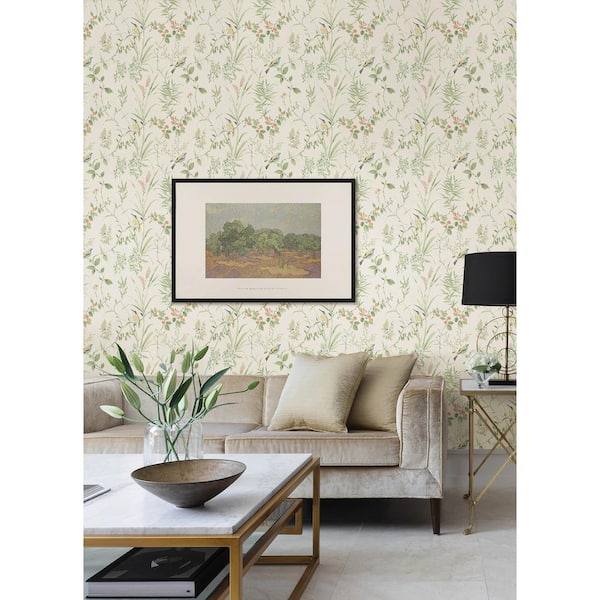 Green Sage Songbird Vinyl Peel and Stick Matte Wallpaper