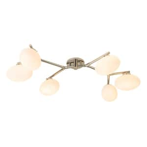 44.09 in. 6-Light Polished Nickel Sputnik Semi-Flush Mount with Frosted Glass Shade and No Bulbs Included