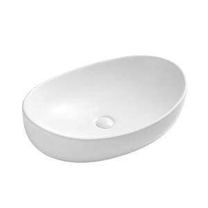 25 in. Modern Sink Ceramic Undermount Oval Deep Vessel Sink in White Countertop Wash Basin Sink with Pop Up Drain