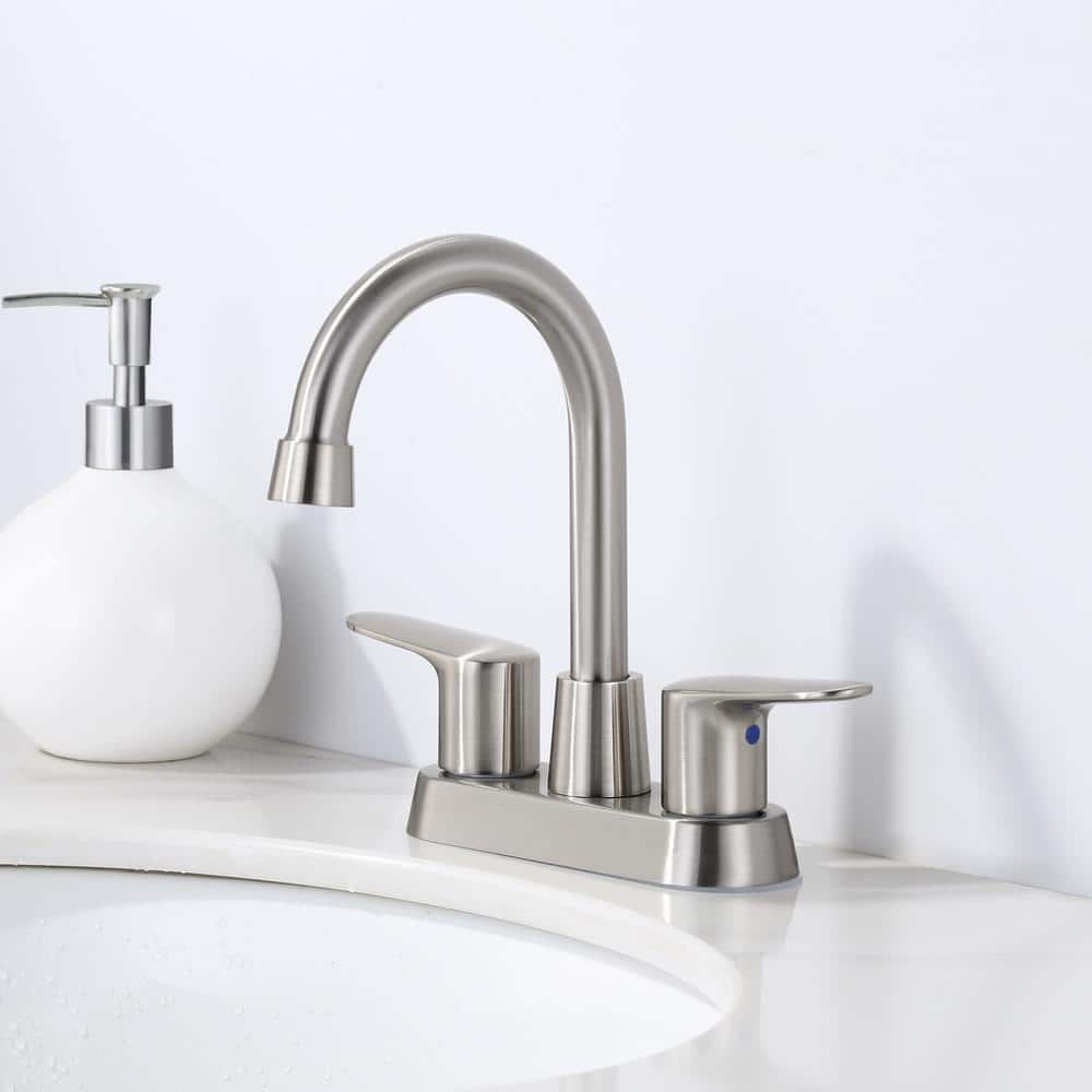Brushed Nickel High Arc Double Handle Bathroom Faucet