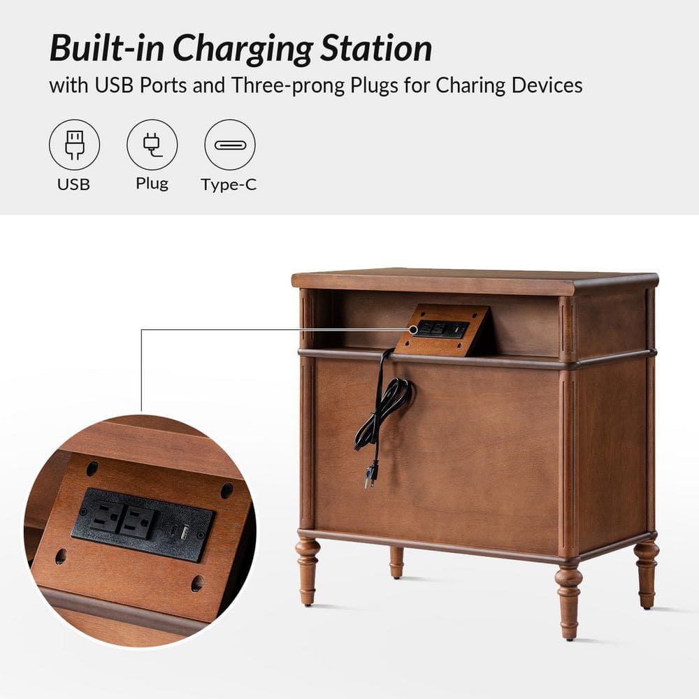 Roland Walnut 3-Drawer 28 in. W Nightstand Set of 2 with Built-In Charging Station - thumbnail 4