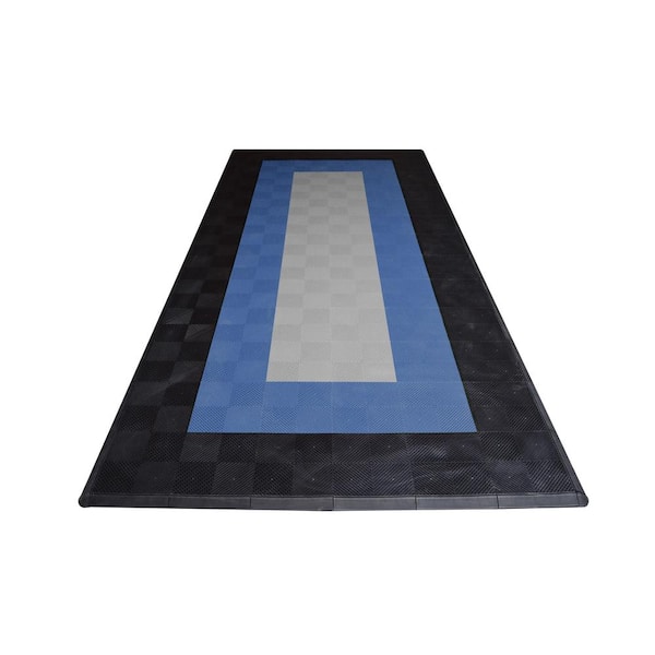 Swisstrax 8.3 ft. x 17.5 ft. Silver with Black and Blue Borders Ribtrax Smooth ECO Single Car Pad Kit