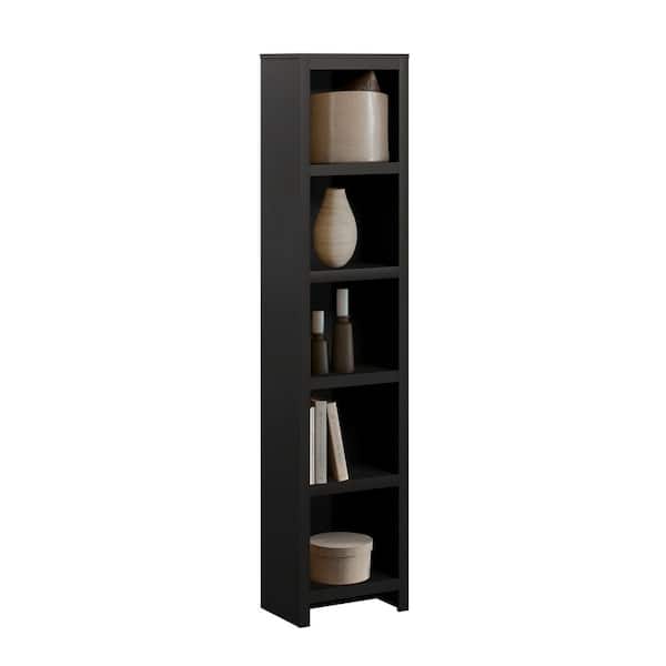 Prepac Moda 80 in. Tall Black Engineered Wood 5-Shelf Narrow Bookcase with Storage for Home Living Room