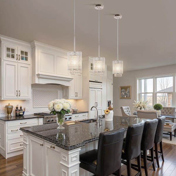 1-Light Brushed Chrome Chandelier-Elegant Metal Hanging Light Fixture with E26 Socket for Kitchen Island