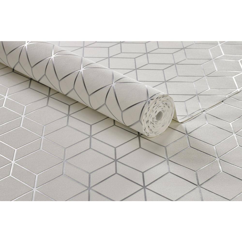White and Silver Geometric Vinyl Wallpaper Roll
