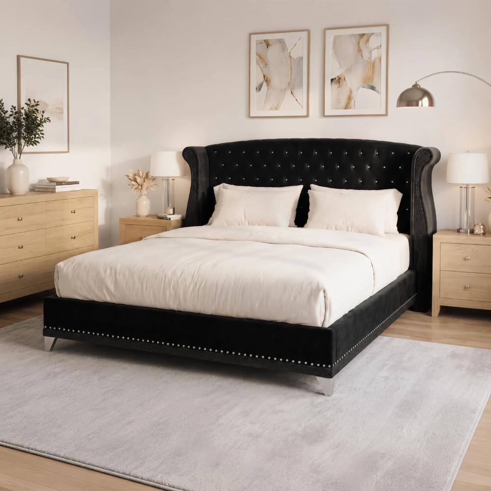 Black Velvet Upholstered Frame Queen Size Platform Bed price history on PriceWatchPro