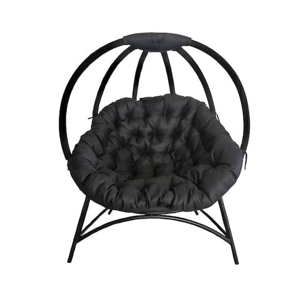 FlowerHouse Cozy 4-Legged Metal Outdoor Lounge Chair with Black Overland Cushion