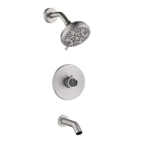 EVERSTEIN Single Handle 5-Spray Round Rain Shower Faucet Combo Set 2.5 GPM with Tub Shower Faucet Pressure Balance Valve in Nickel