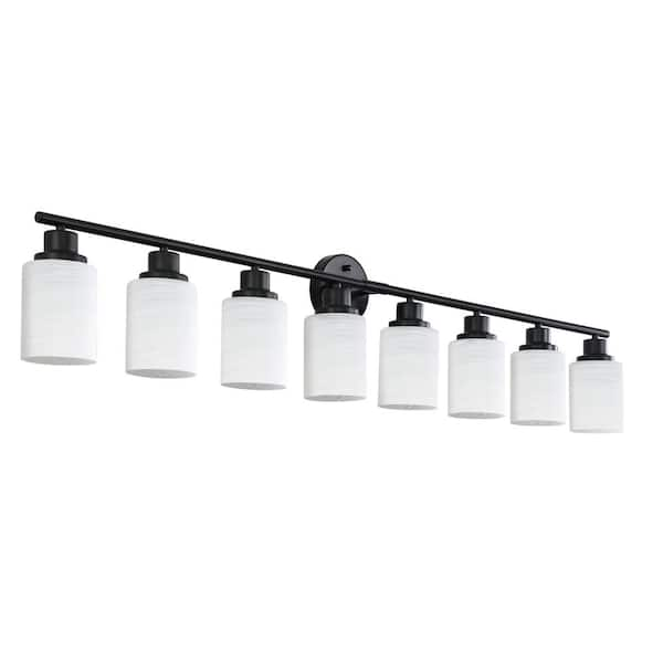 52 in. W 8-Light Modern Black Vanity Light Over Bathroom Mirror Wall Sconce, E26, No Bulbs Included