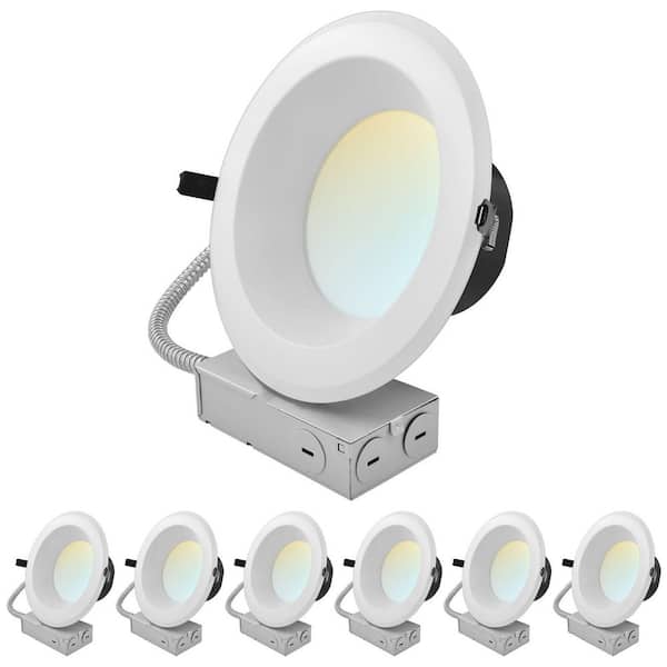 7 in. Adjustable CCT Commercial Recessed Light New Construction IC Rated Dimmable Wet Rated Integrated LED Trim 6 Pack