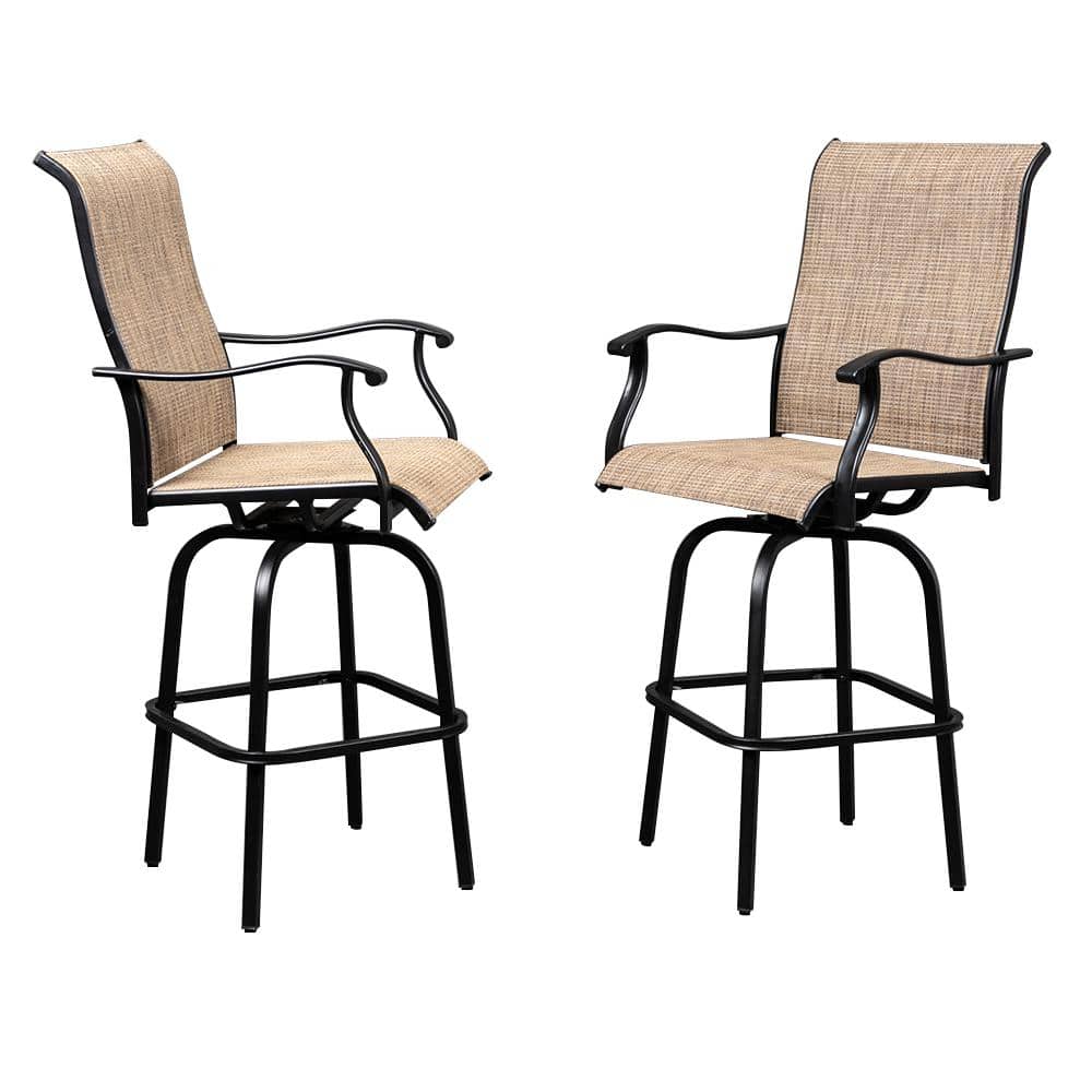 VINGLI Black Swivel Metal Outdoor Bar Stool 2-Pack Patio Chairs Set ...