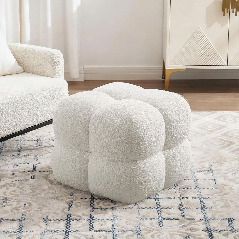 新品♡ soor ploom pouf Tee bergamot 92cm♡ Oversized White Sherpa Upholstered Square Tufted Ottoman Modern