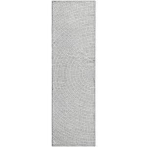 Mayfield Premium Machine Washable Abstract AMF2455 Silver 2 ft. x 7 ft. Runner Rug