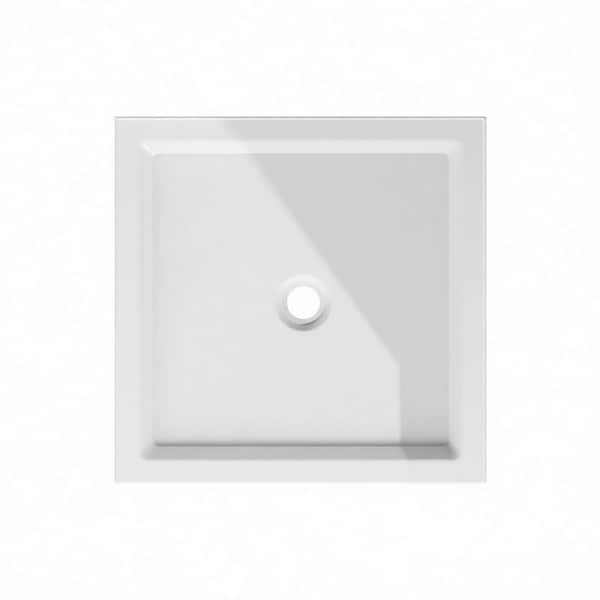 36 in. L x 36 in. W Alcove Double Threshold Shower Pan Base with Center Drain in White