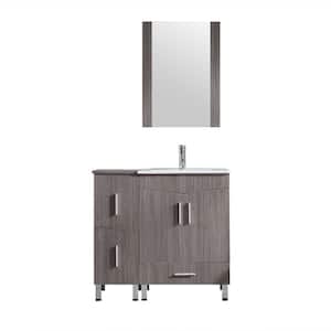Wonline 36 in. W x 18.1 in. D x 29.5 in. H Single Sink Bath Vanity in Brown with White Ceramic Top and Mirror