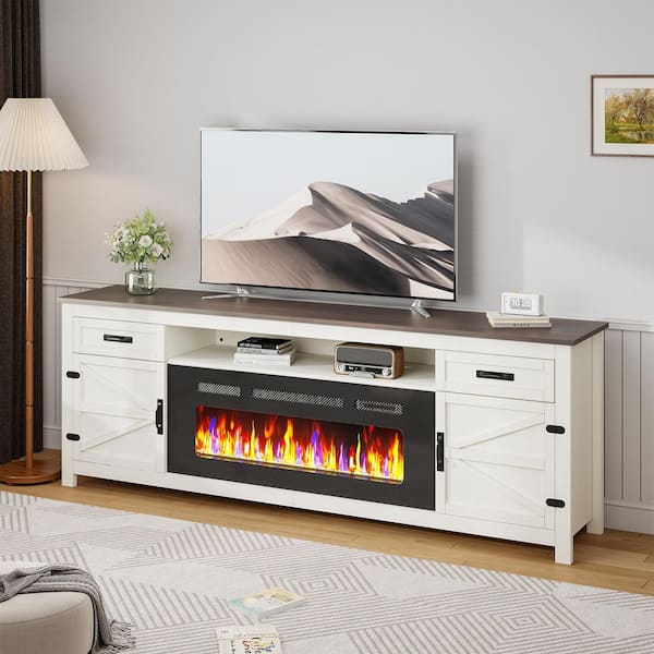 80 in. Freestanding Engineered Wood Electric Fireplace TV Stand in Warm White