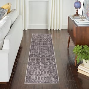 Machine Washable Series 1 Mocha 2 ft. x 10 ft. Geometric Contemporary Runner Area Rug