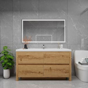 Louis 59 in. W x 20 in. D x 35 in. H Single Sink Freestanding Bath Vanity in Yellow Wood with White Acrylic Top