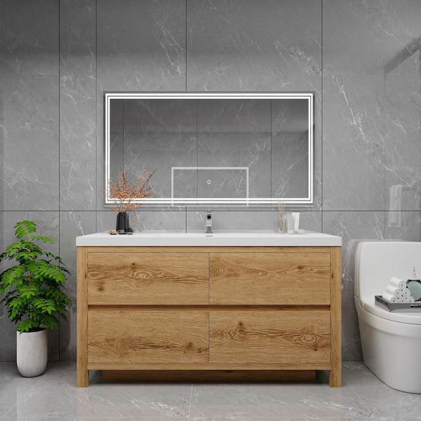 BV Better Vanity Louis 59 in. W x 20 in. D x 35 in. H Single Sink Freestanding Bath Vanity in Yellow Wood with White Acrylic Top