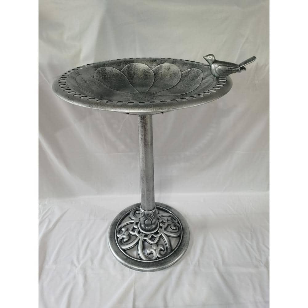30 Inch Silver Polyresin Outdoor Garden Bird Bath