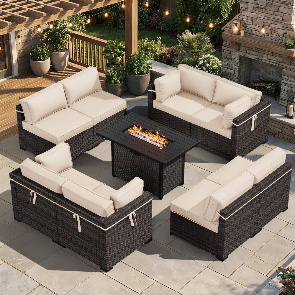 Building Pit Set Gardenbee 9-Piece Wicker Rattan Patio Fire Pit Set Sectional Seating ...