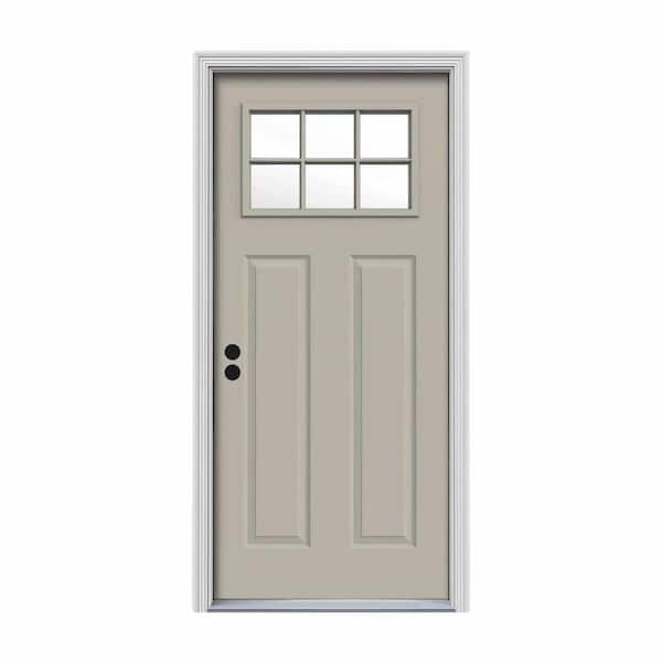 JELD-WEN 34 in. x 80 in. 6 Lite Craftsman Desert Sand Painted Steel Prehung Right-Hand Inswing Front Door w/Brickmould