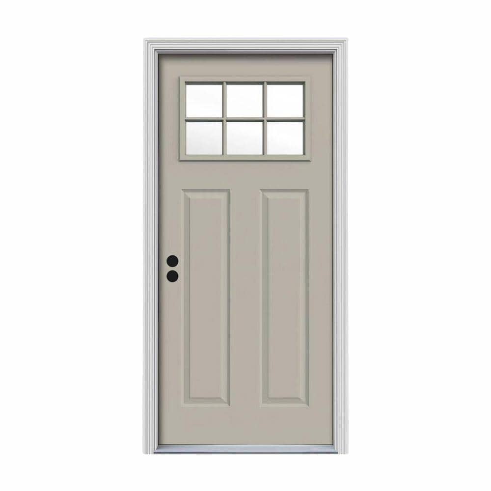 JELD-WEN 34 in. x 80 in. 6 Lite Craftsman Desert Sand Painted